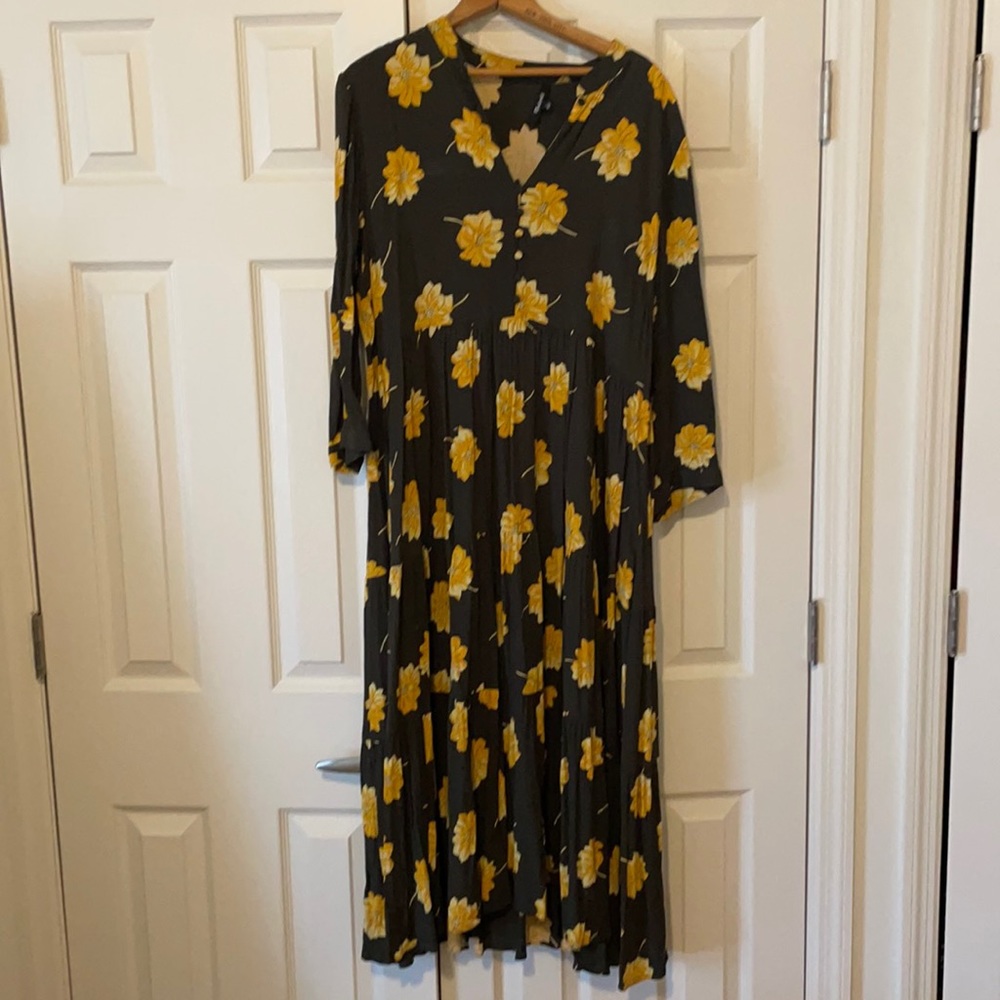 Button-Front Tier Dress in Fall Flowers